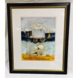 A framed abstract mixed media picture signed by the artist Leo McDowell - overall size 92cm x 78cm