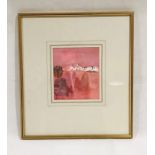 A framed watercolour of a landscape by artist Mary Fedden, dated 1971. Overall size - 40cm x 37cm-