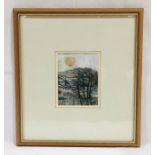 "Pine Trees with Full Moon" A framed watercolour and bodycolour painting by Michael Morgan FRSA -