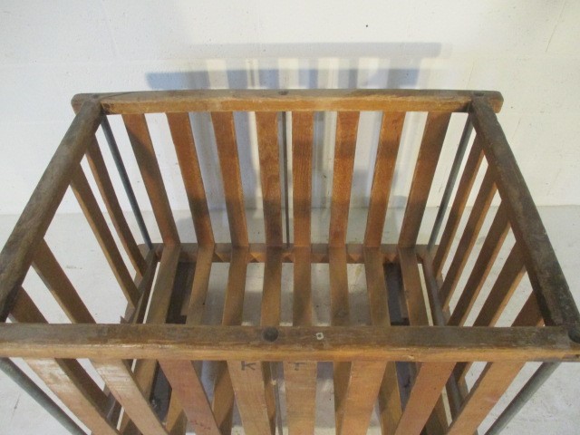 An industrial slatted wooden bobbin trolley - length 107cm, width 71cm - Image 5 of 5