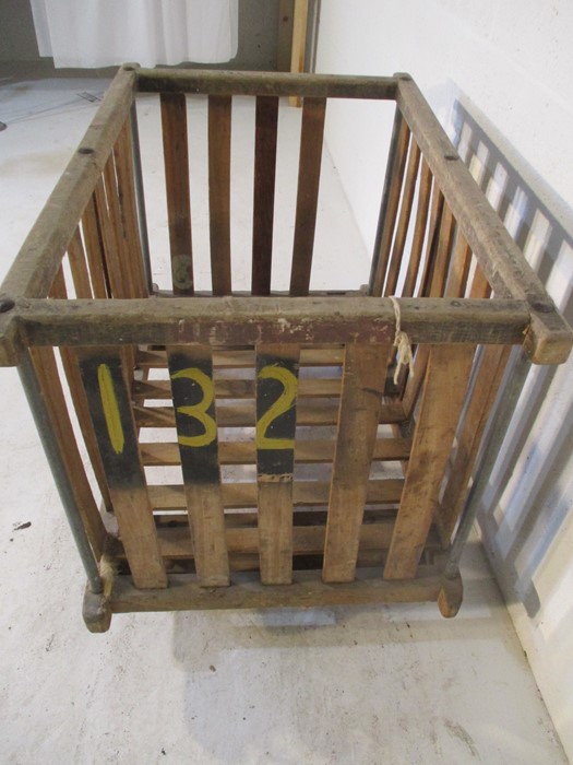 An industrial slatted wooden bobbin trolley - length 108cm, width 70cm - Image 4 of 6