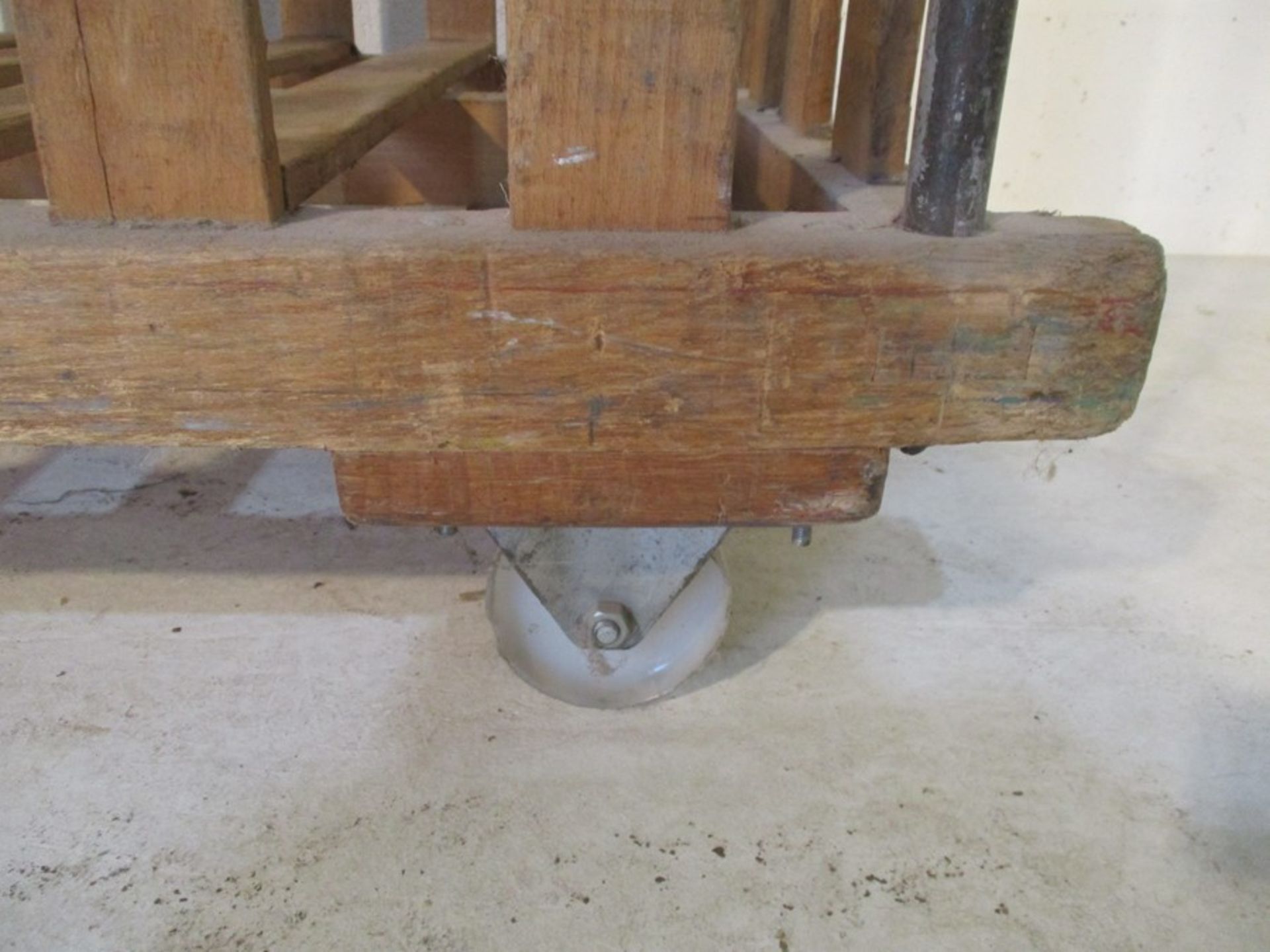 A slatted wooden bobbin trolley, height 81 cm, length 108 cm, width 69 cm - Image 3 of 6