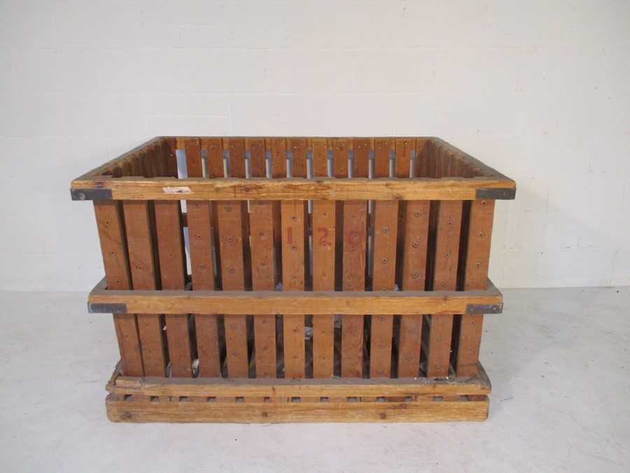 A large wooden slatted crate, 145cm x 106 cm