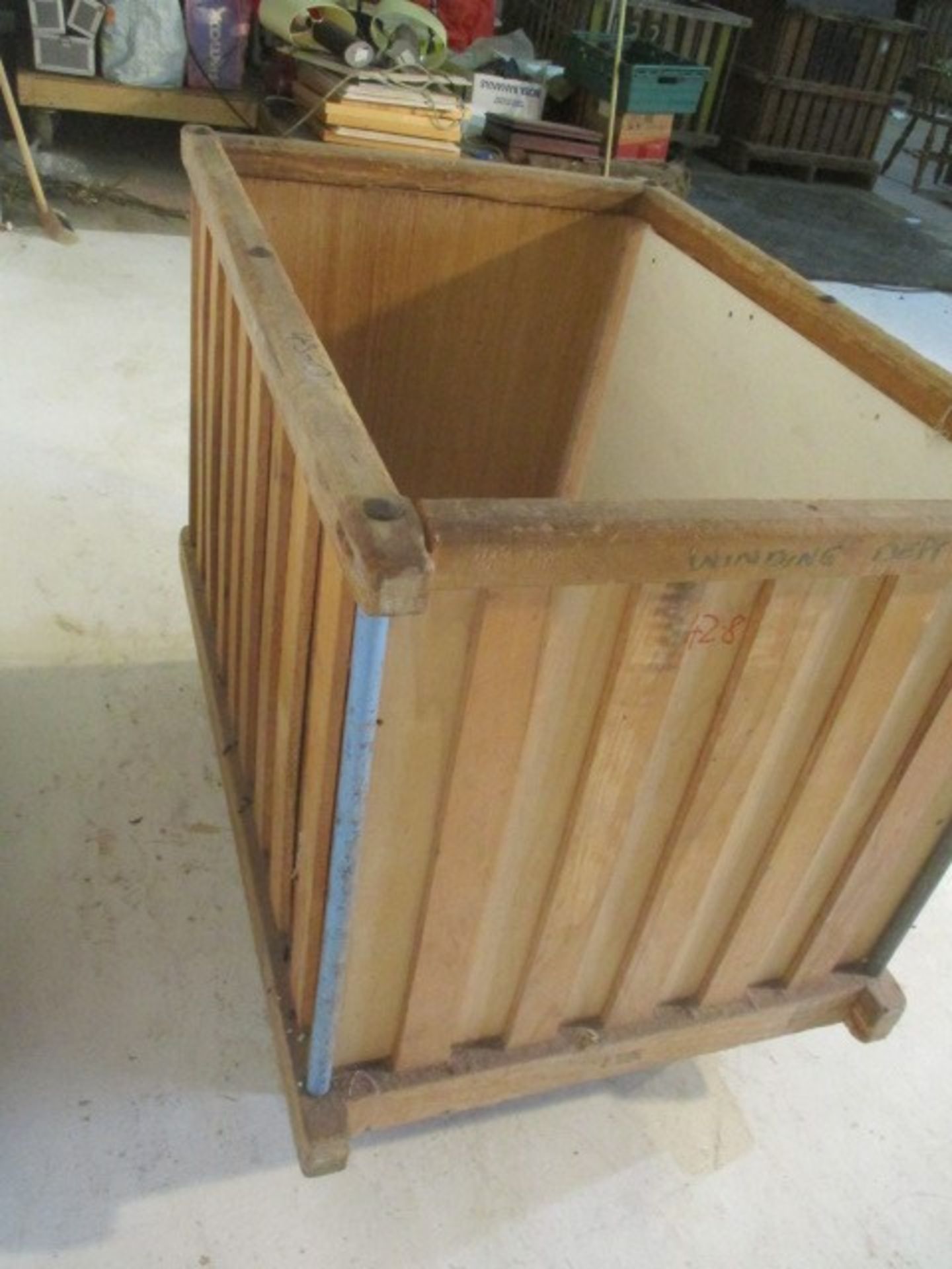 An industrial wooden bobbin trolley - length 107cm, width 70cm - Image 4 of 6