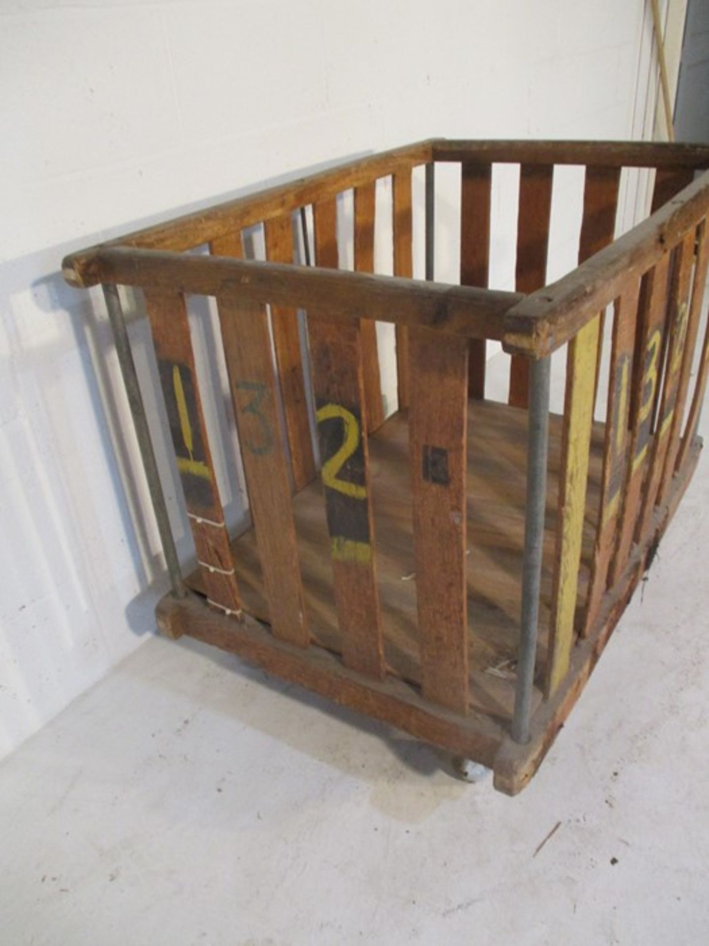 A slatted wooden bobbin trolley - length 107cm, width 71cm - Image 3 of 6