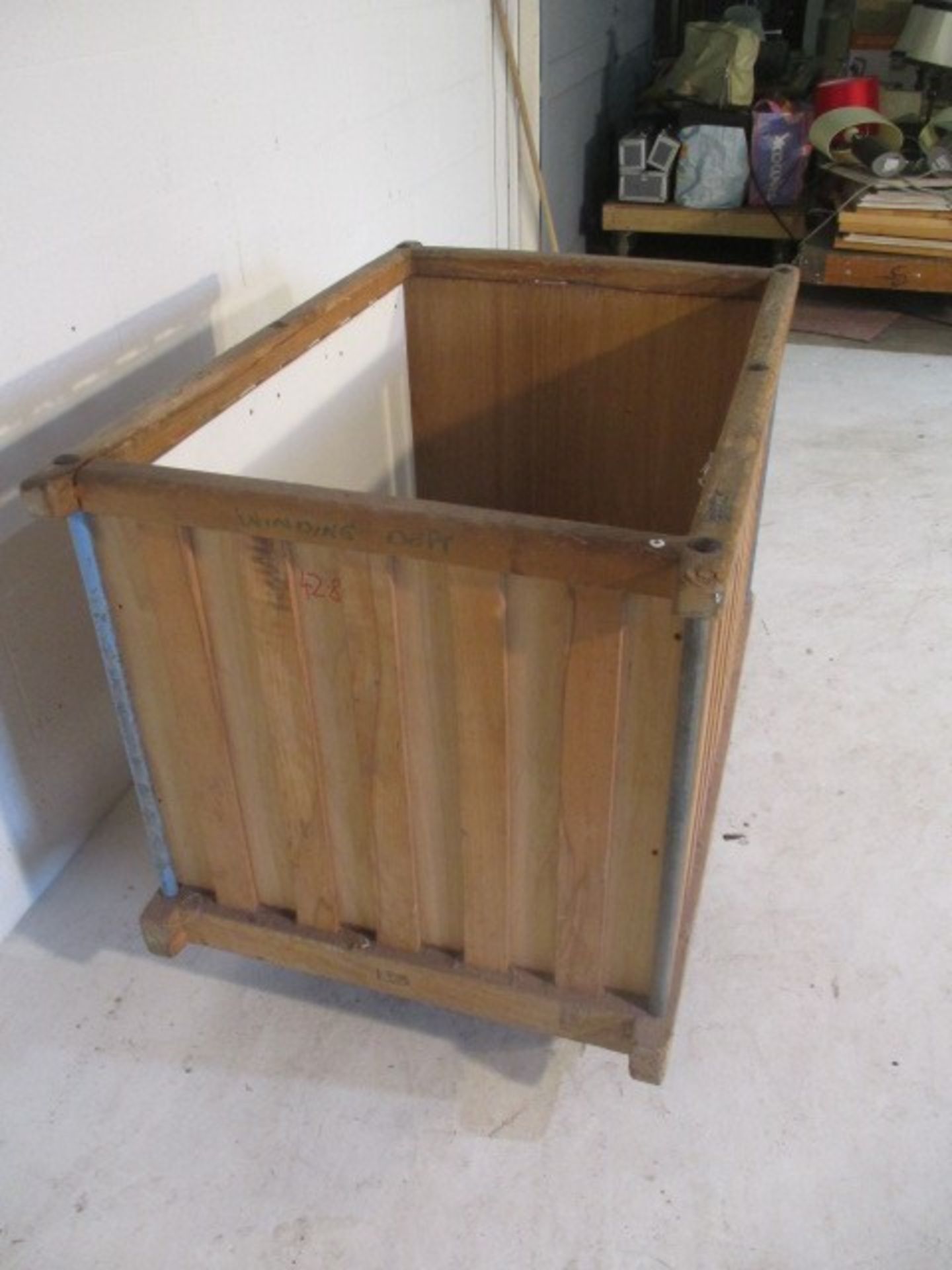 An industrial wooden bobbin trolley - length 107cm, width 70cm - Image 3 of 6