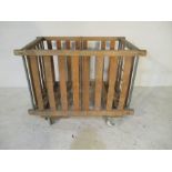 An industrial slatted wooden bobbin trolley - length 108cm, width 71cm