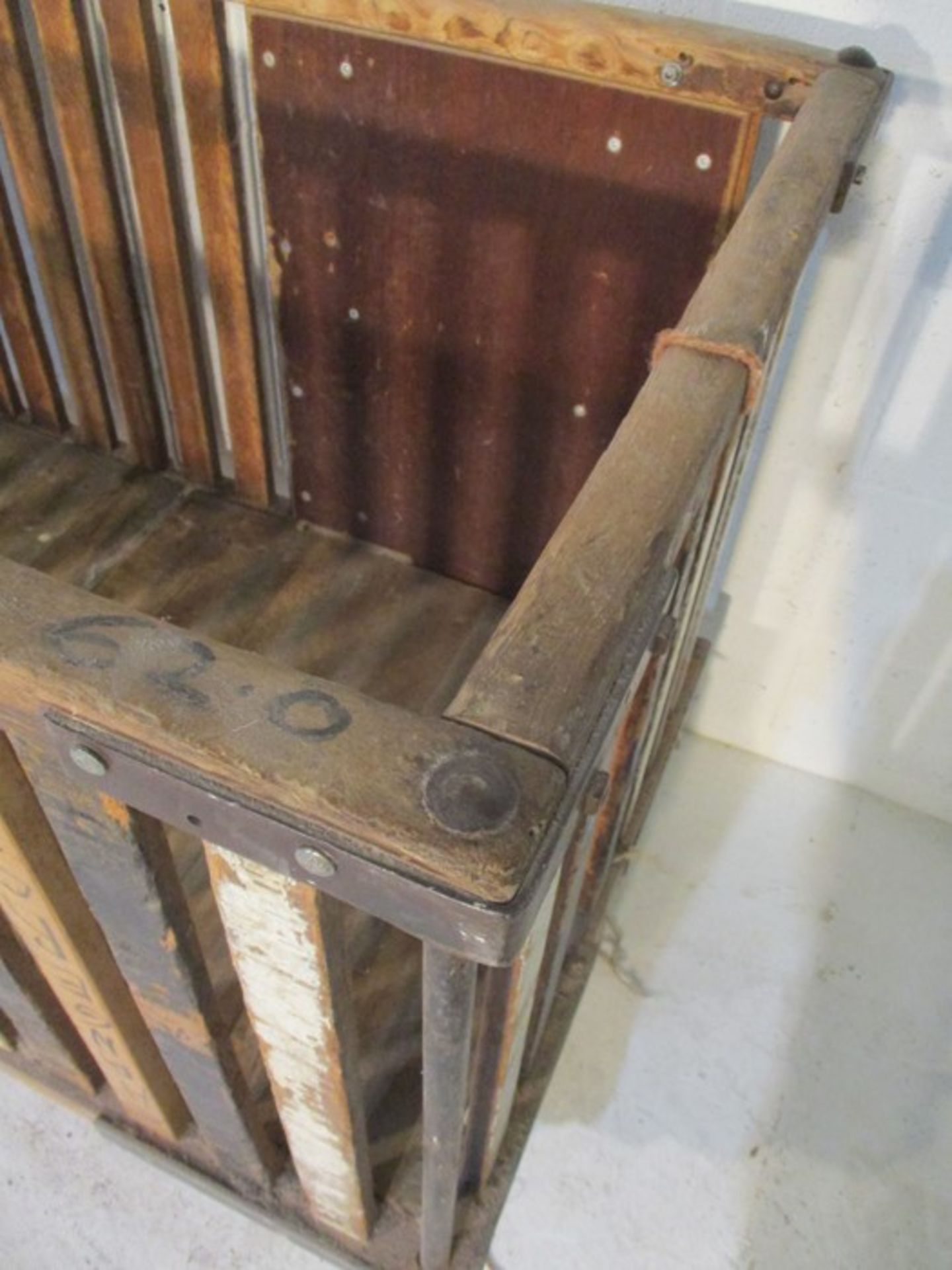 An industrial wooden bobbin trolley length 132cm, width 72cm - Image 7 of 8