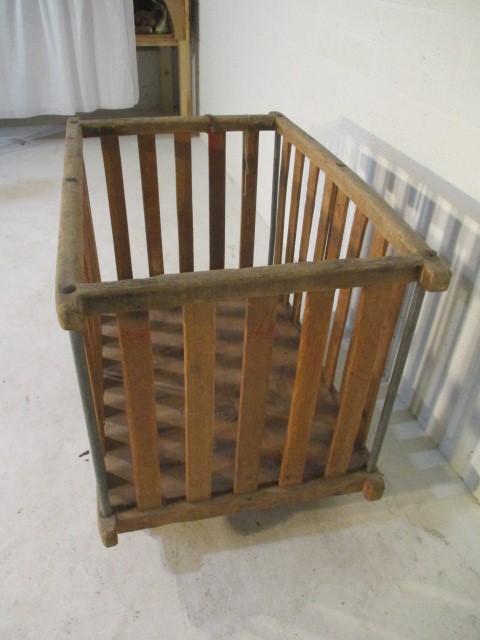 A slatted wooden bobbin trolley - length 108cm, width 70cm - Image 4 of 5