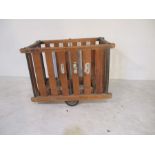 An industrial slatted wooden bobbin tilt trolley - length 107cm, width 66cm