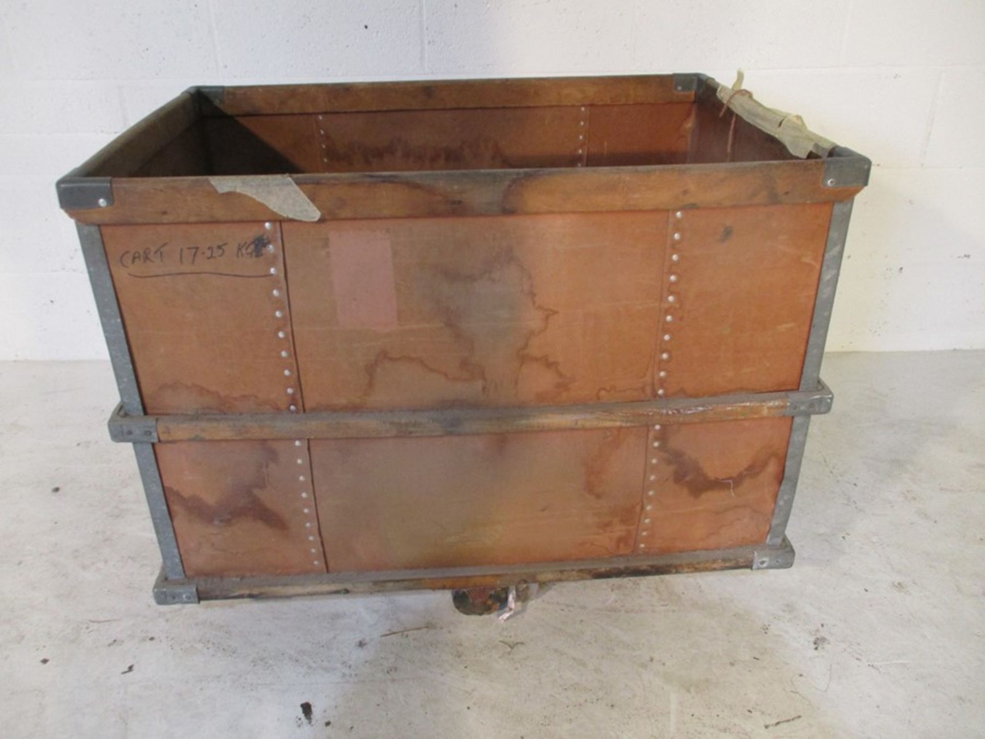 An industrial storage trolley with wooden edging - length 94cm, width 64cm - Image 2 of 9