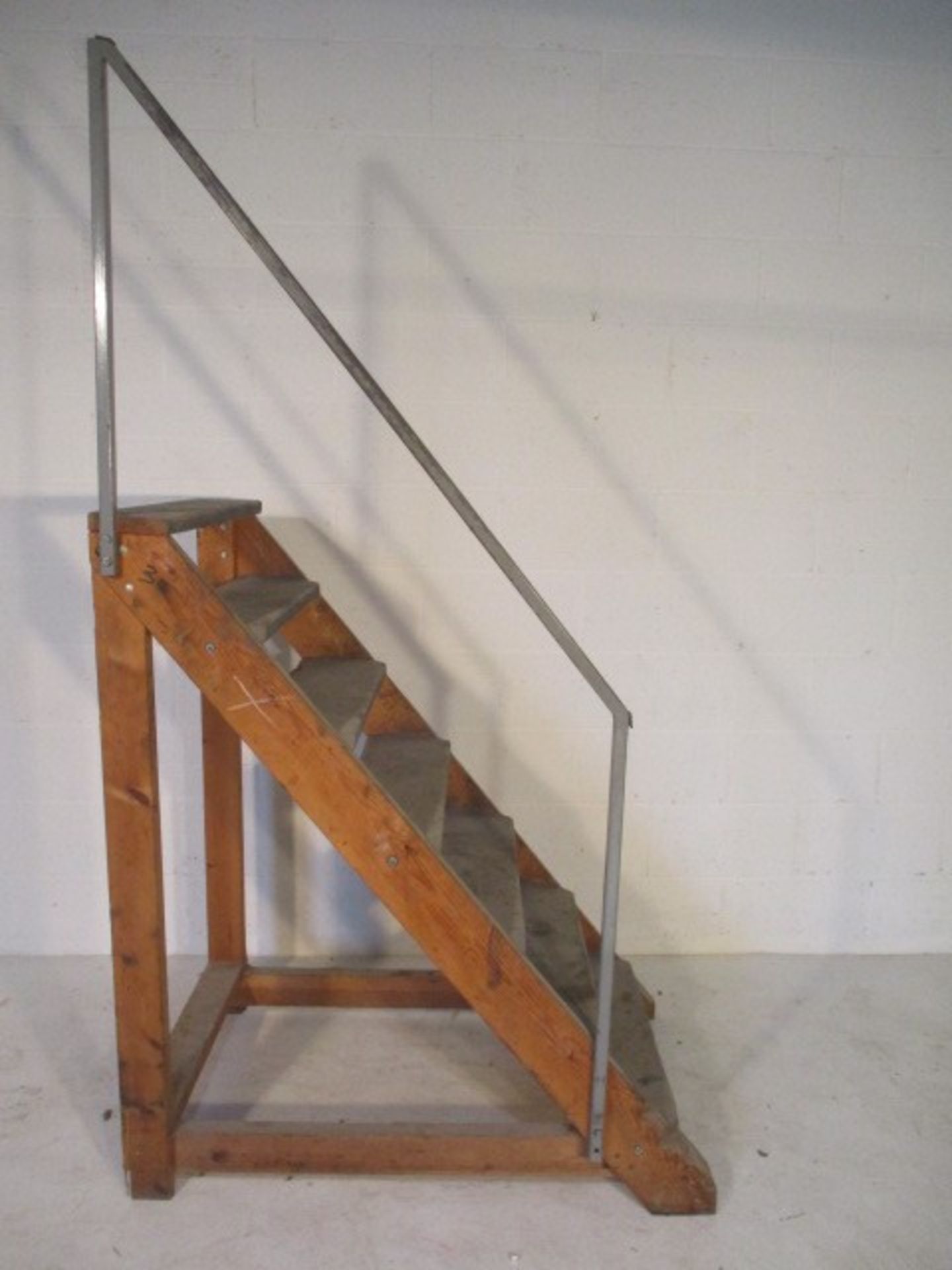 A set of handmade steps with rail, height overall 213cm