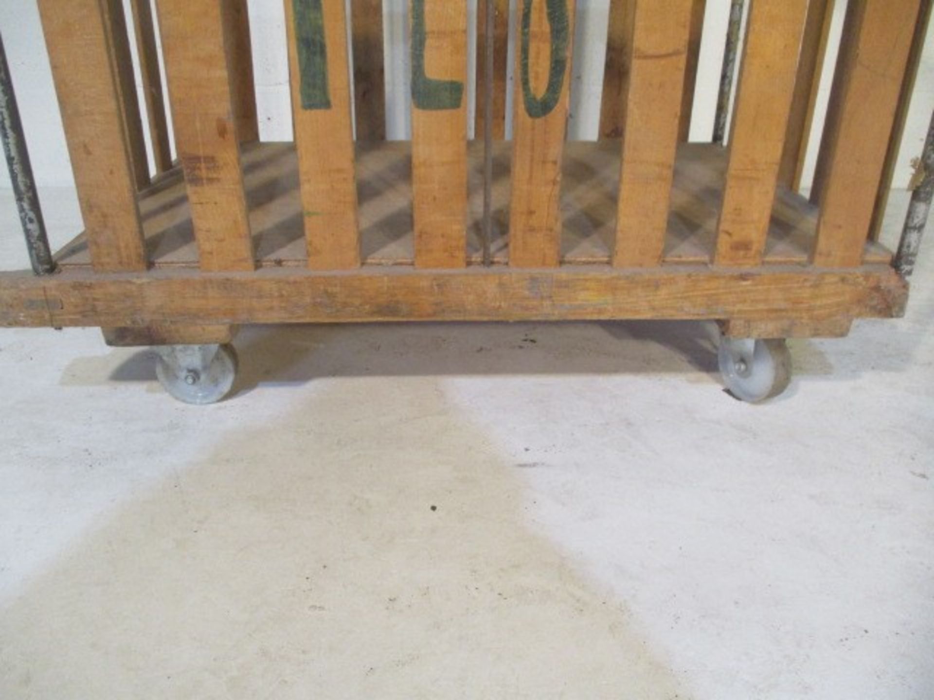 A slatted wooden bobbin trolley - length 110cm, width 70cm - Image 4 of 5