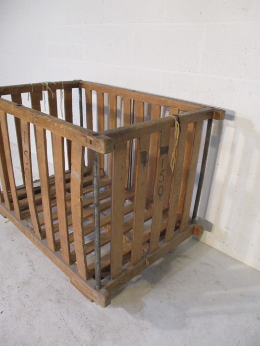 A slatted wooden bobbin trolley, height 81 cm, length 108 cm, width 69 cm - Image 2 of 6