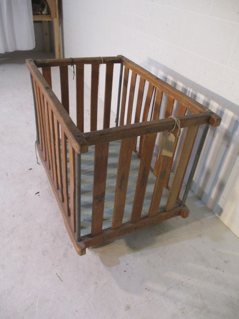 A slatted wooden bobbin trolley - length 108cm, width 70cm - Image 3 of 5