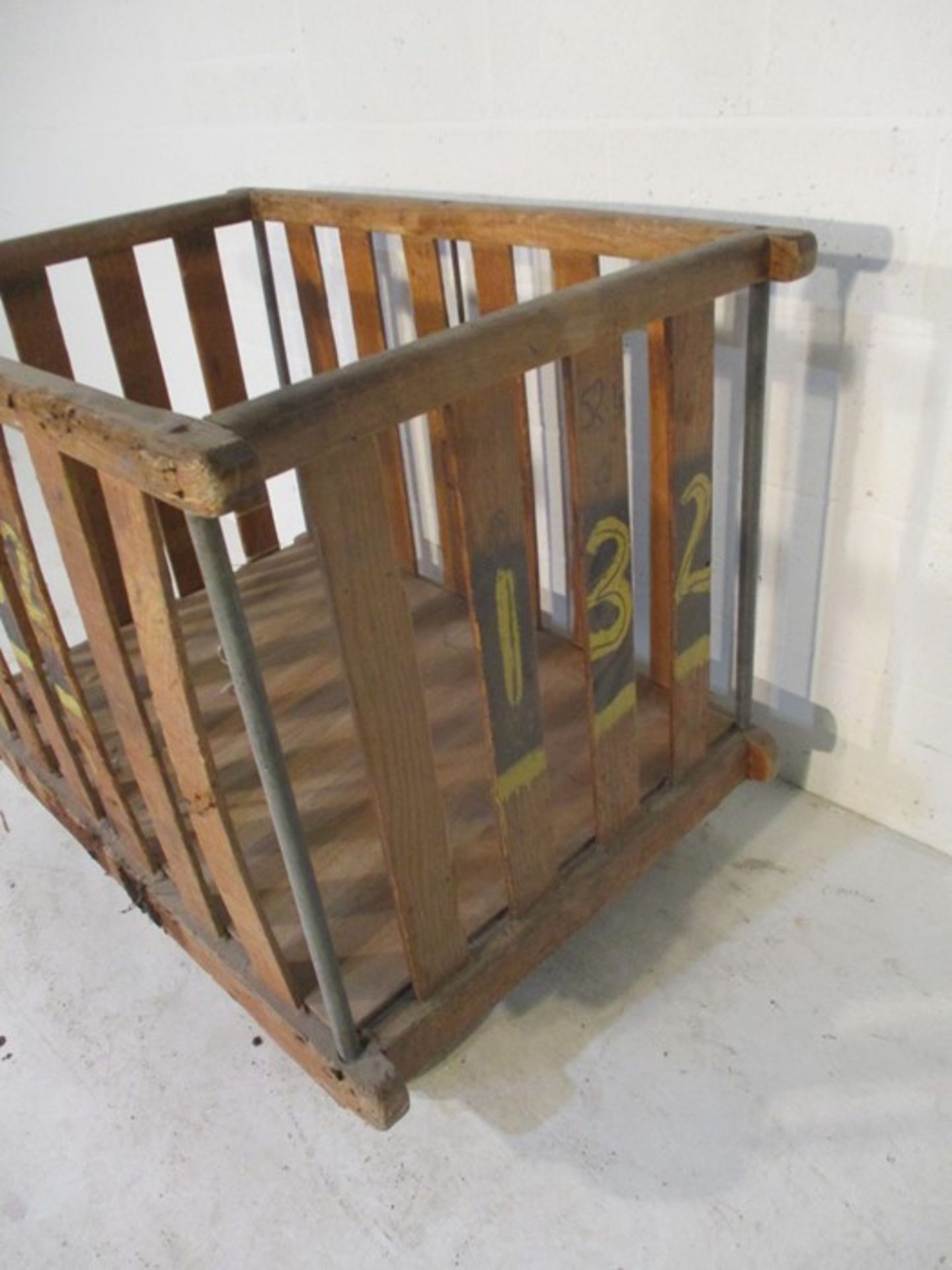 A slatted wooden bobbin trolley - length 107cm, width 71cm - Image 2 of 6