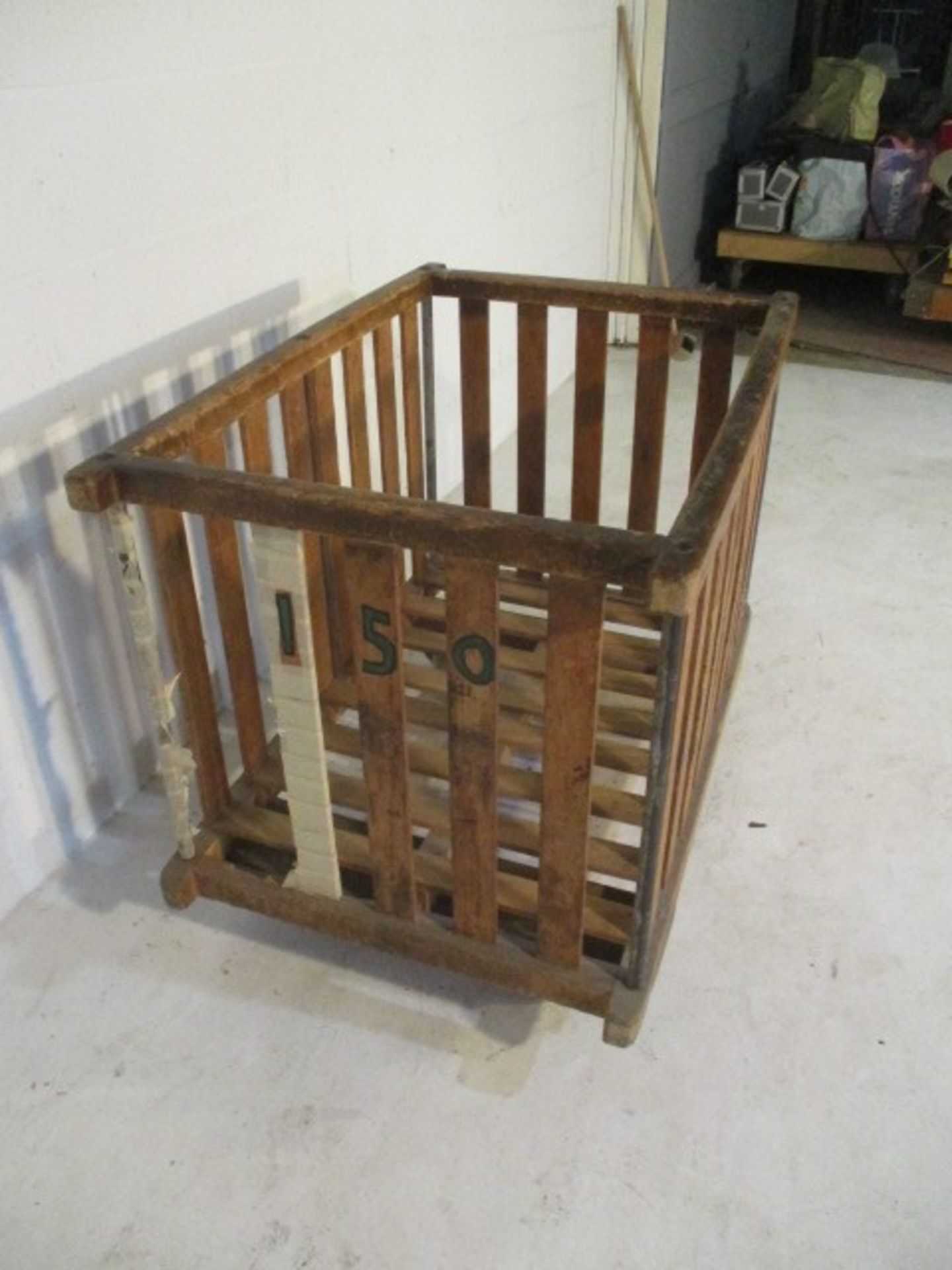 A slatted wooden bobbin trolley - length 109cm, width 70cm - Image 2 of 6