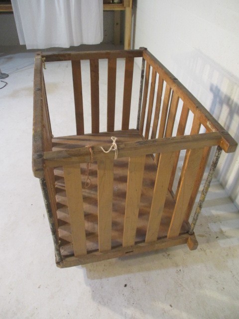 A slatted wooden bobbin trolley - length 110cm, width 70cm - Image 3 of 5