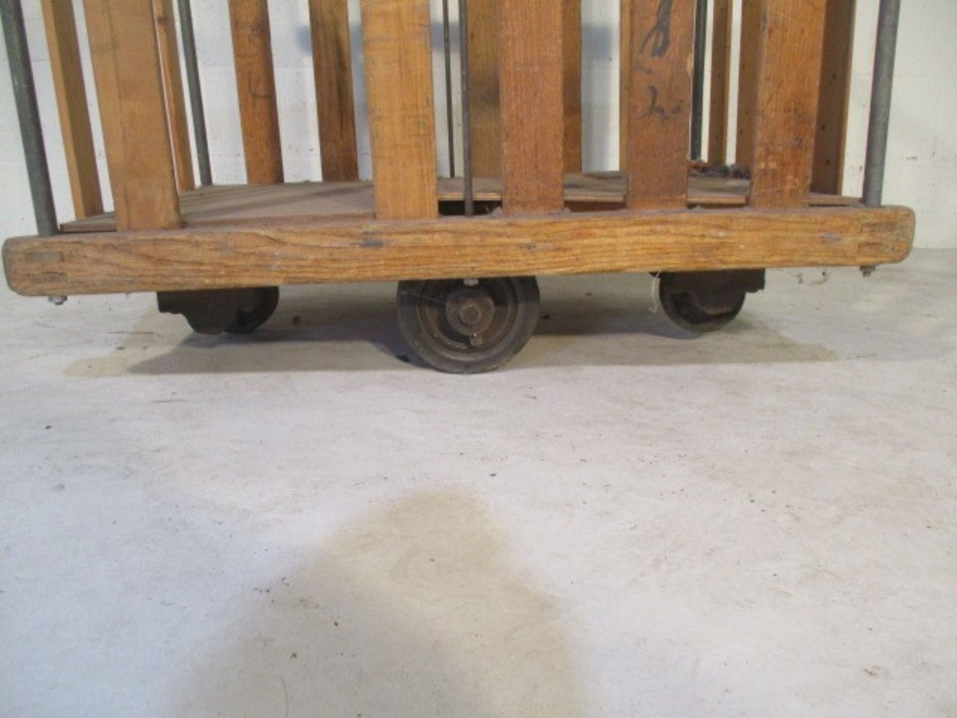 A slatted wooden bobbin tilt trolley - length 108cm, width 71cm - Image 4 of 7