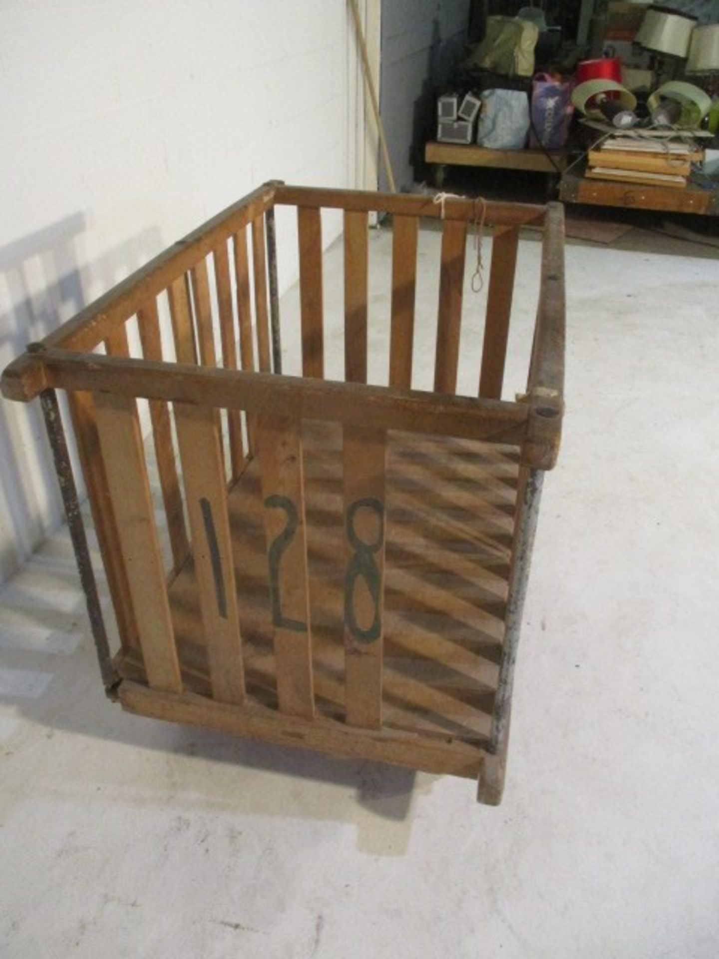 A slatted wooden bobbin trolley - length 110cm, width 70cm - Image 2 of 5