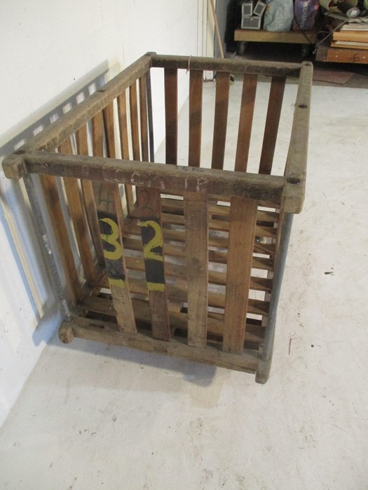 An industrial slatted wooden bobbin trolley - length 108cm, width 70cm - Image 2 of 6