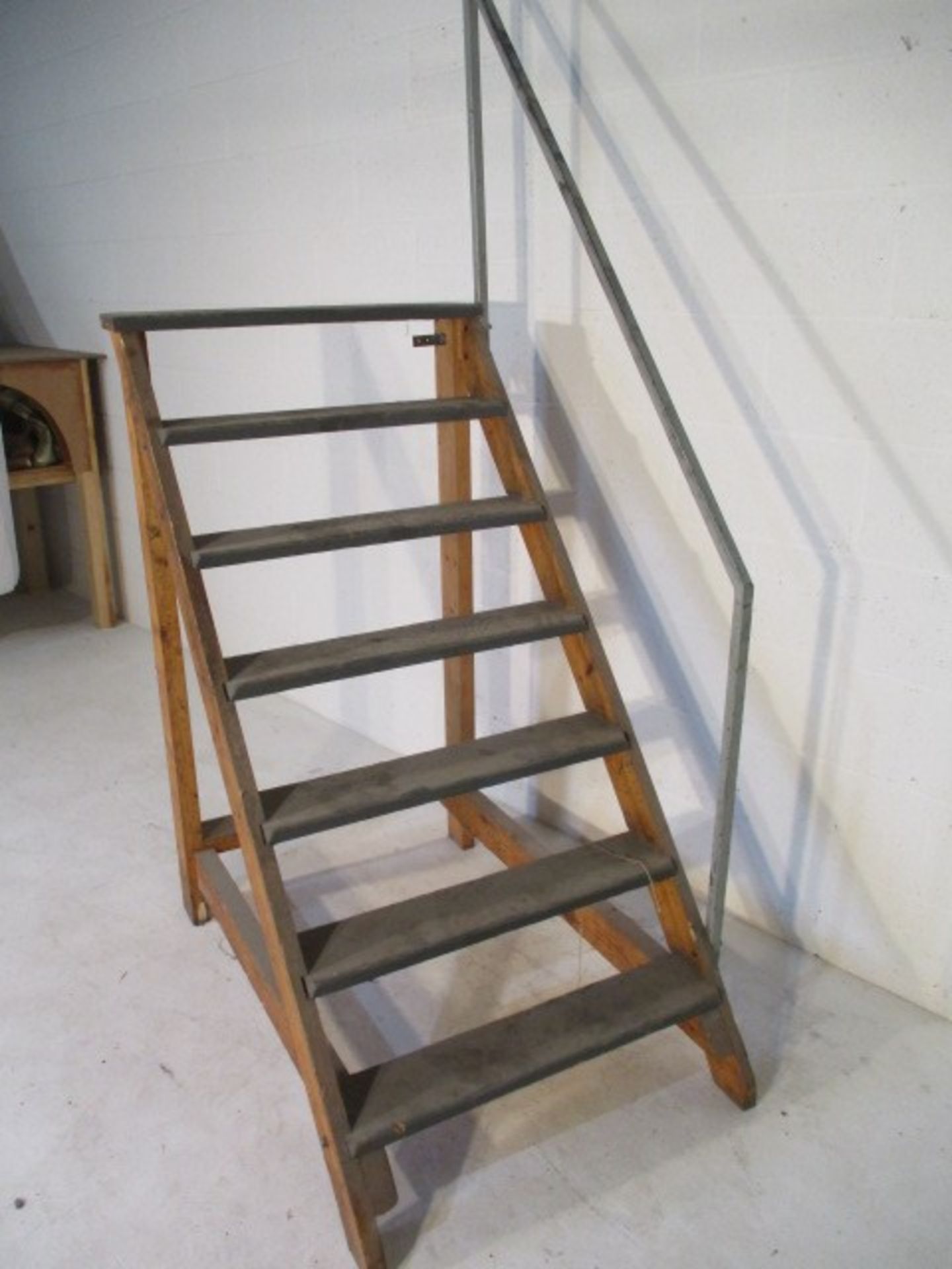 A set of handmade steps with rail, overall height 207cm - Image 2 of 5