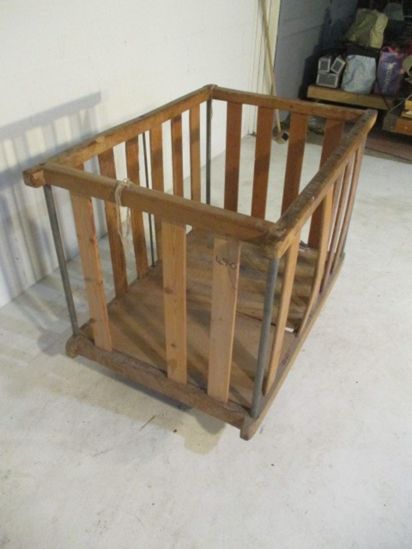 A slatted wooden bobbin tilt trolley - length 108cm, width 71cm - Image 2 of 7