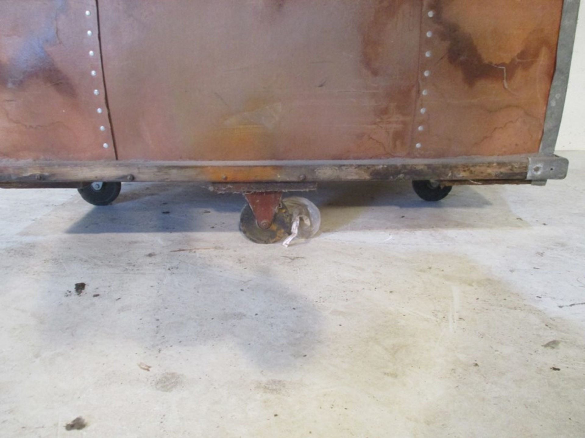 An industrial storage trolley with wooden edging - length 94cm, width 64cm - Image 8 of 9