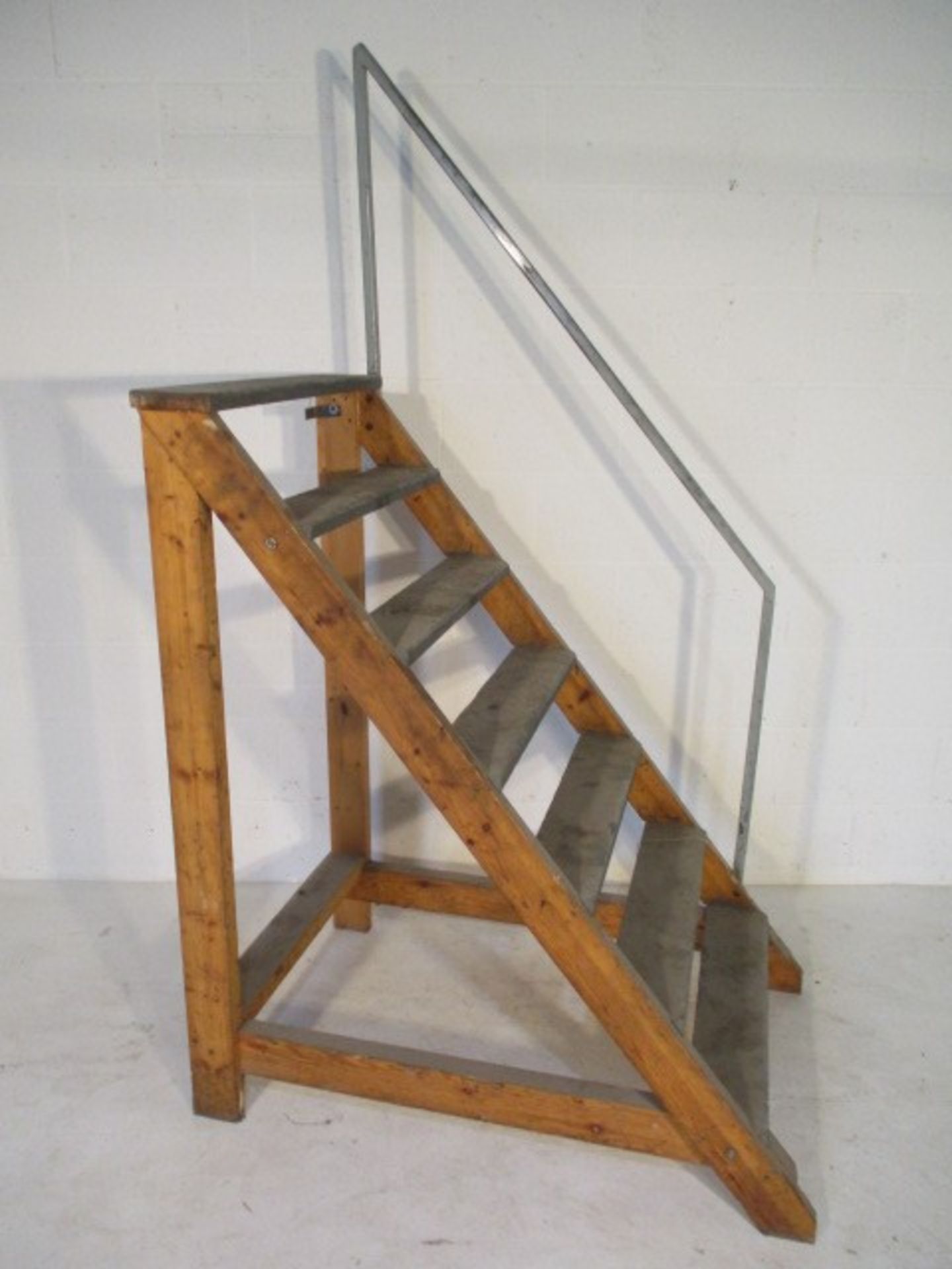 A set of handmade steps with rail, overall height 207cm