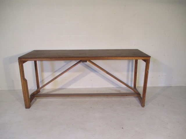 A handmade trestle style table, 205cm x 72 cm x 89 cm