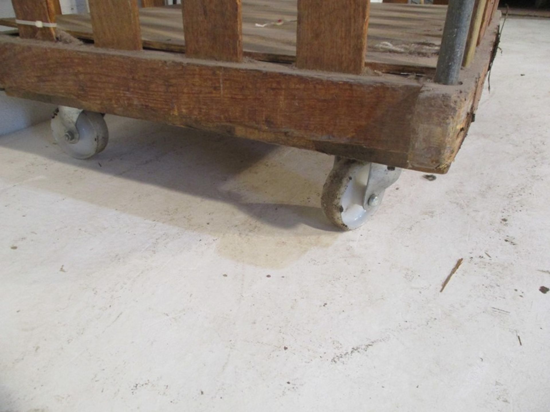 A slatted wooden bobbin trolley - length 107cm, width 71cm - Image 5 of 6