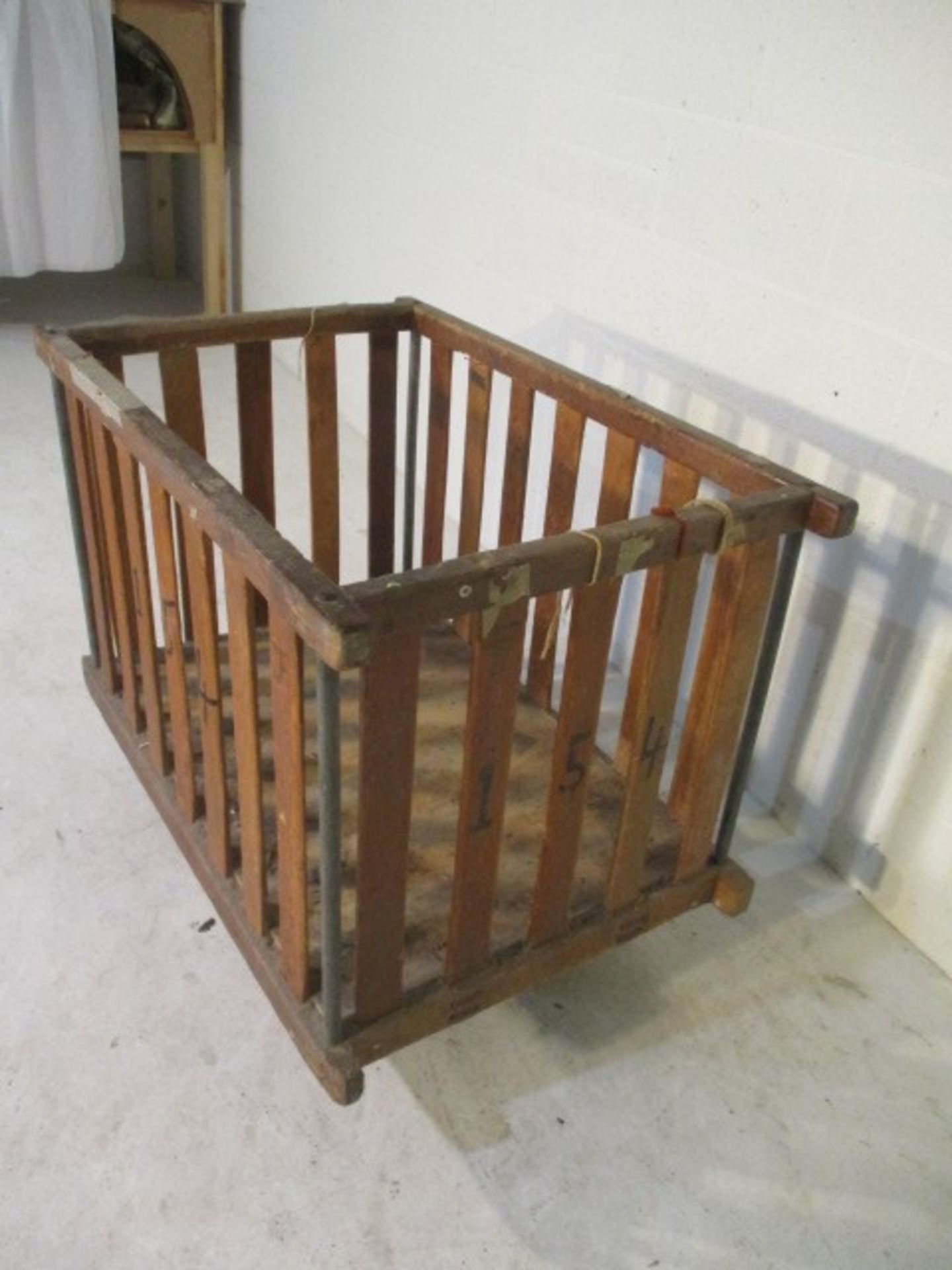 An industrial slatted wooden bobbin tilt trolley - length 106cm, width 70cm - Image 3 of 5