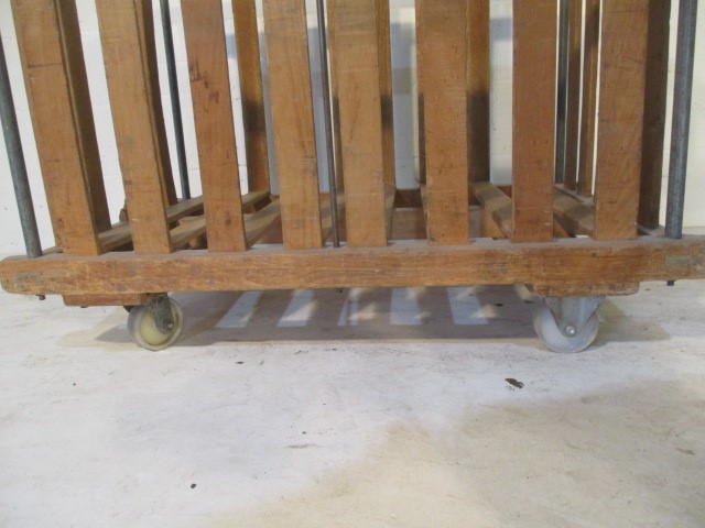 An industrial slatted wooden bobbin trolley - length 107cm, width 71cm - Image 4 of 5