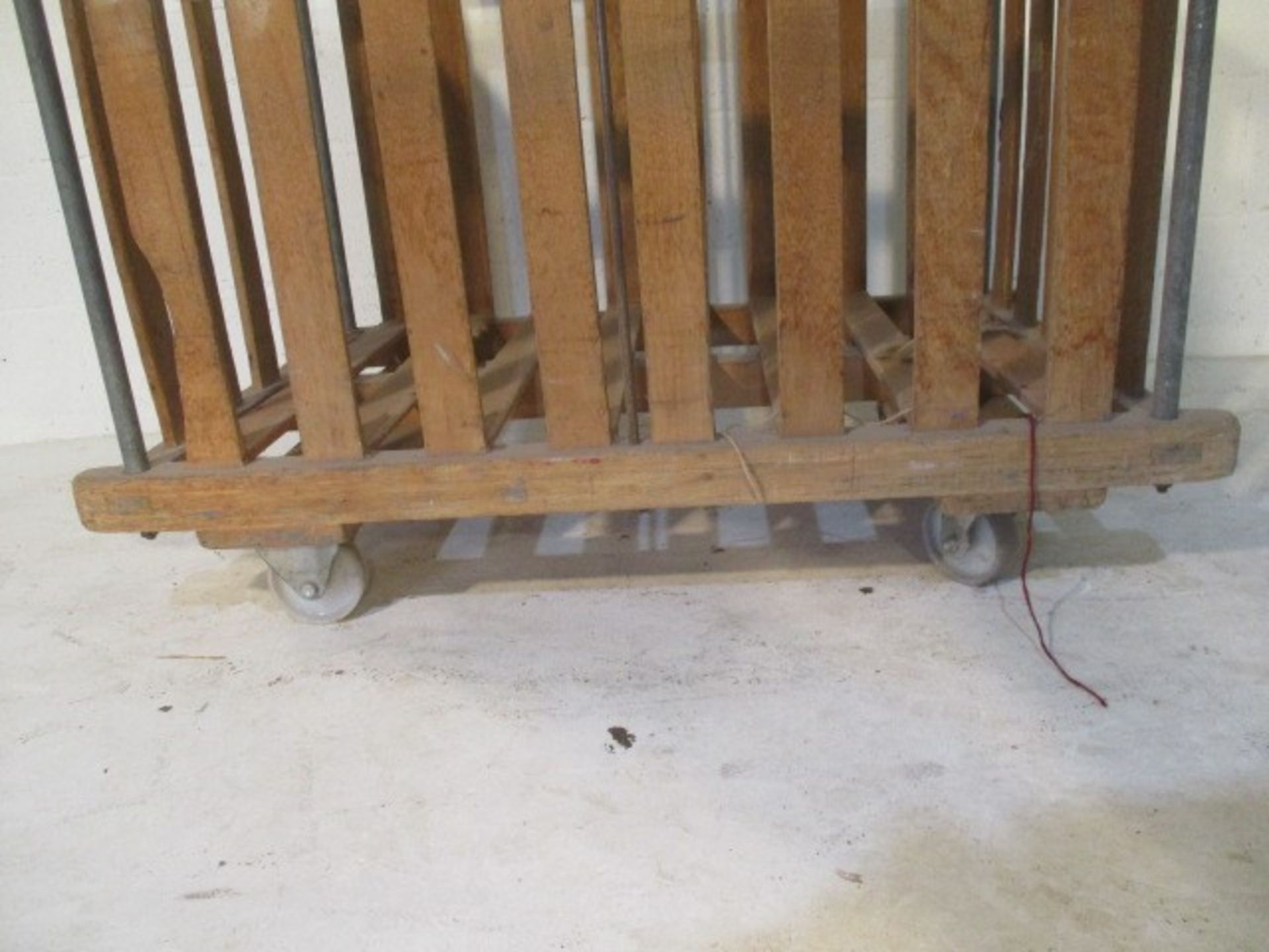 A slatted wooden bobbin trolley - length 108cm, width 70cm - Image 5 of 5