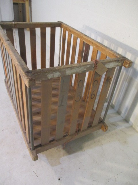 A slatted wooden bobbin trolley - length 109cm, width 70cm - Image 3 of 5