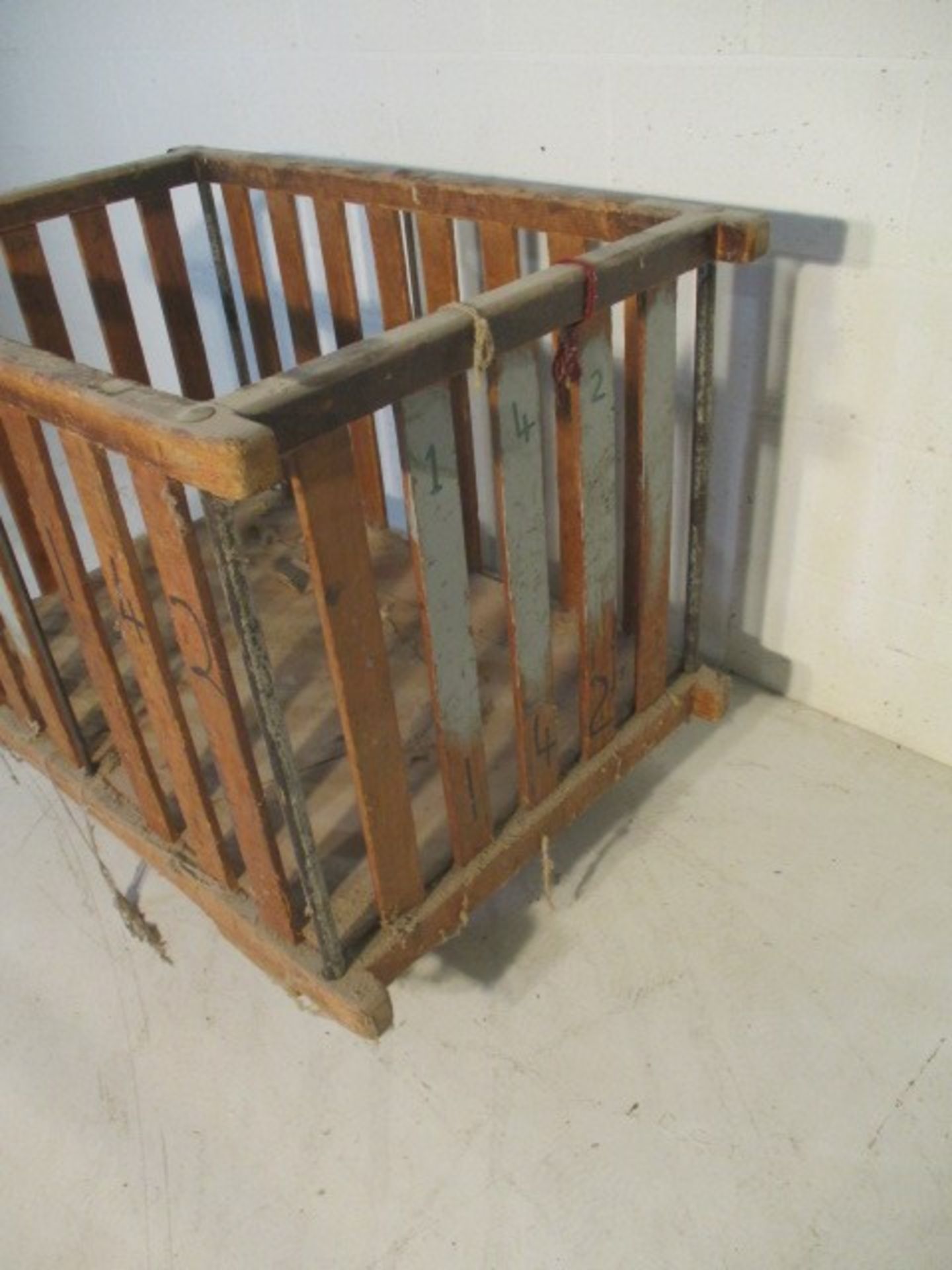 A slatted wooden industrial bobbin trolley, 109 cm x 70 cm - Image 2 of 6