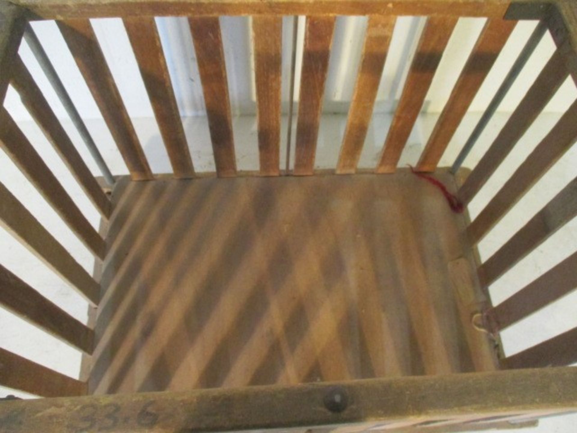 An industrial slatted wooden bobbin trolley - length 109cm, width 70cm - Image 5 of 7