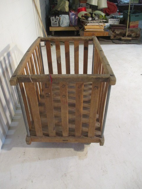 A slatted wooden bobbin trolley - length 108cm, width 70cm - Image 3 of 5