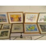 A collection of various framed watercolours, prints etc