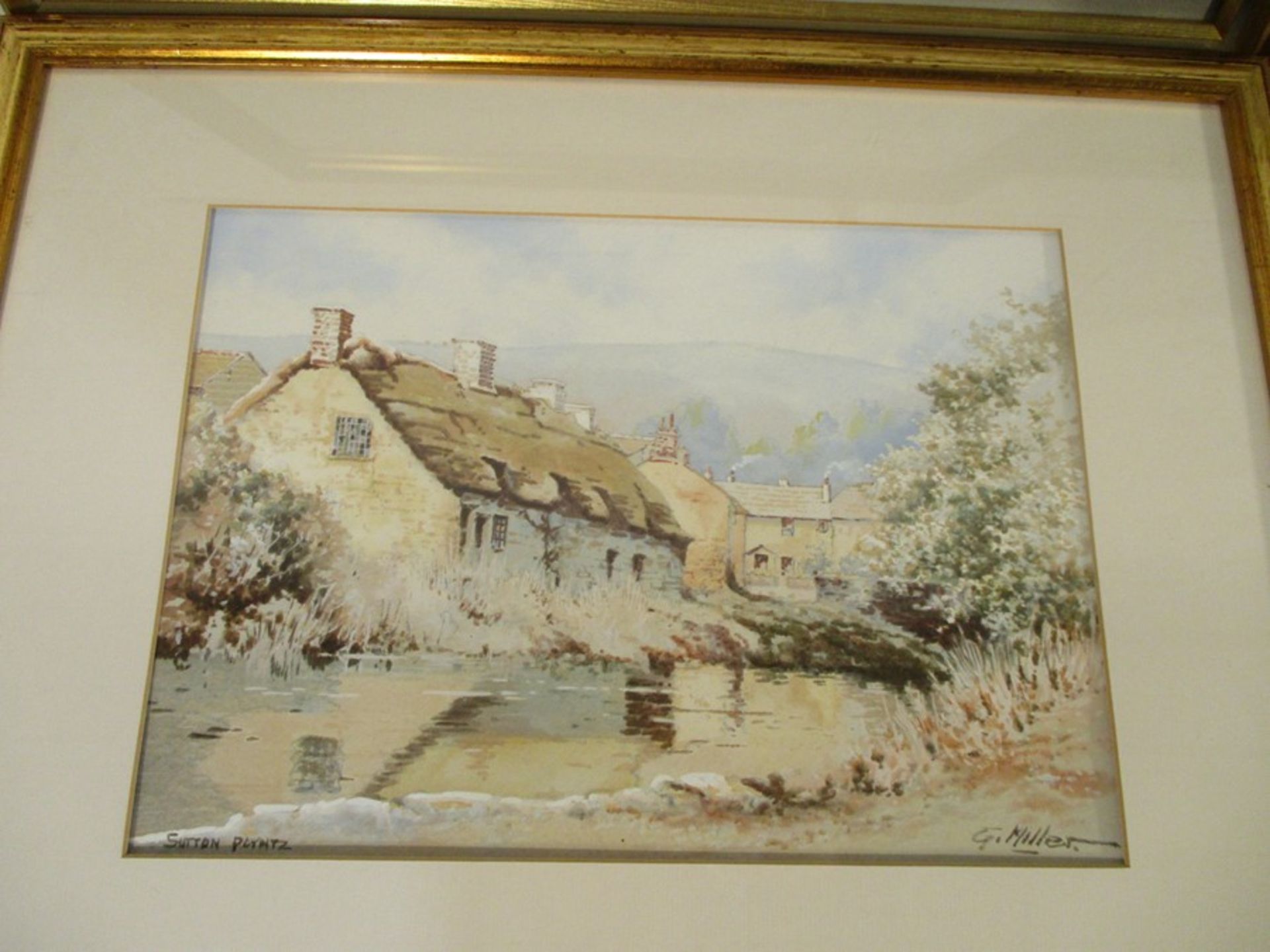 A collection of framed watercolours, prints etc, including a watercolour of cottages by G.Miller & a - Image 3 of 10