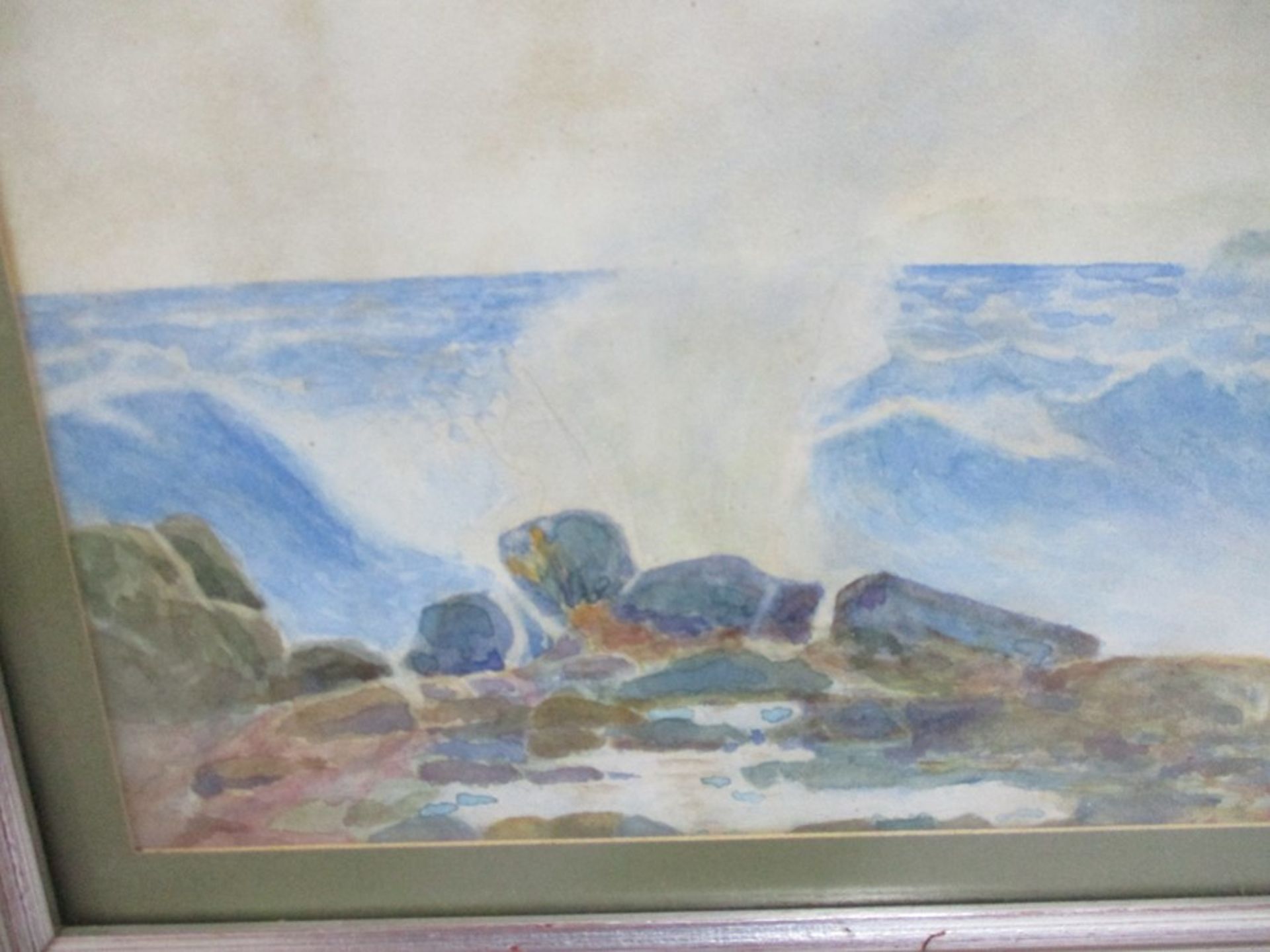 Two watercolour paintings, one of a lake scene and the other a seascape along with an acrylic work - Image 8 of 17