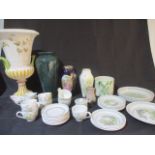 An assortment of china, vases, urn etc including Port Meirion, Wedgwood, Poole.