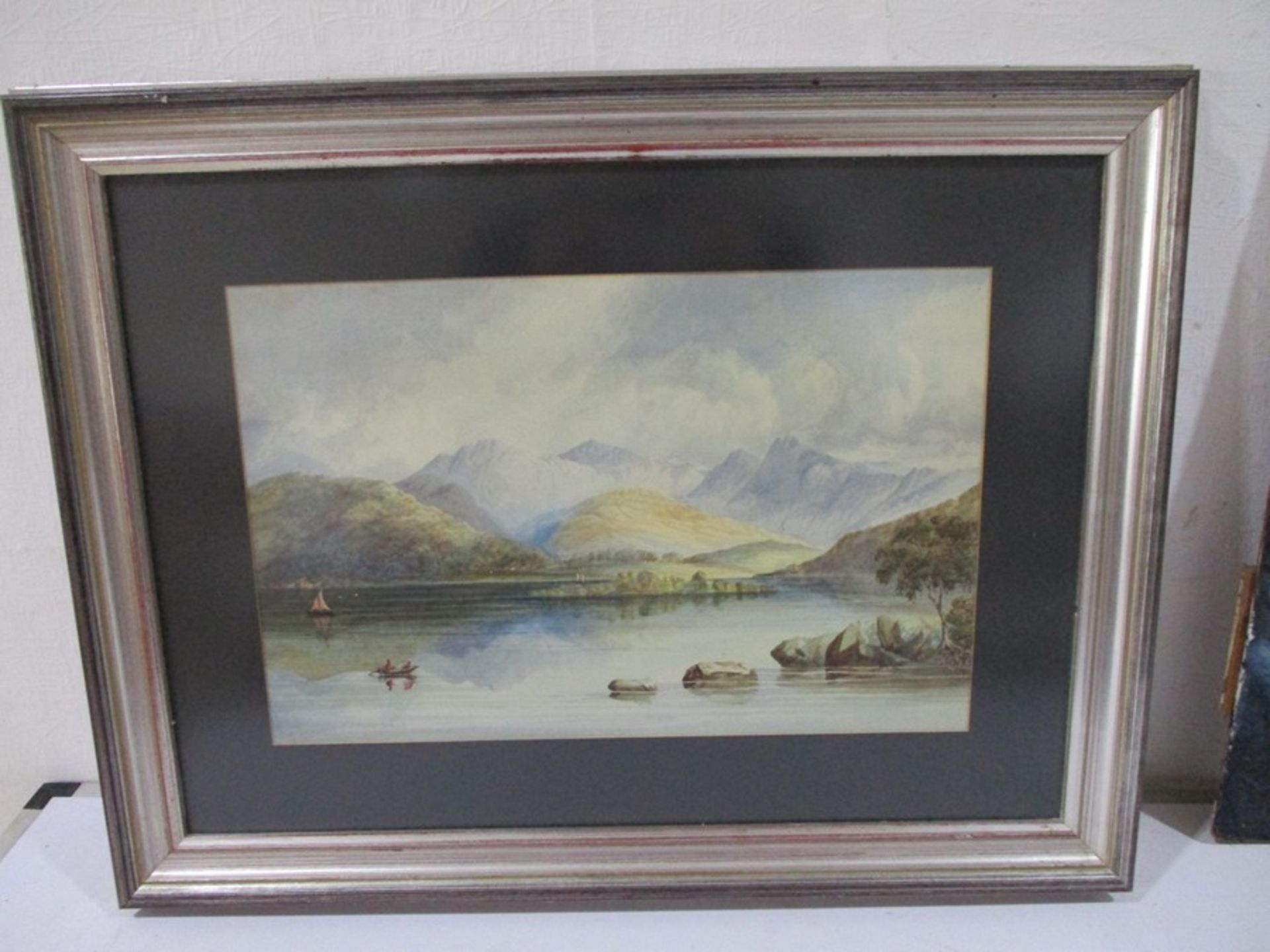 Two watercolour paintings, one of a lake scene and the other a seascape along with an acrylic work - Image 2 of 17