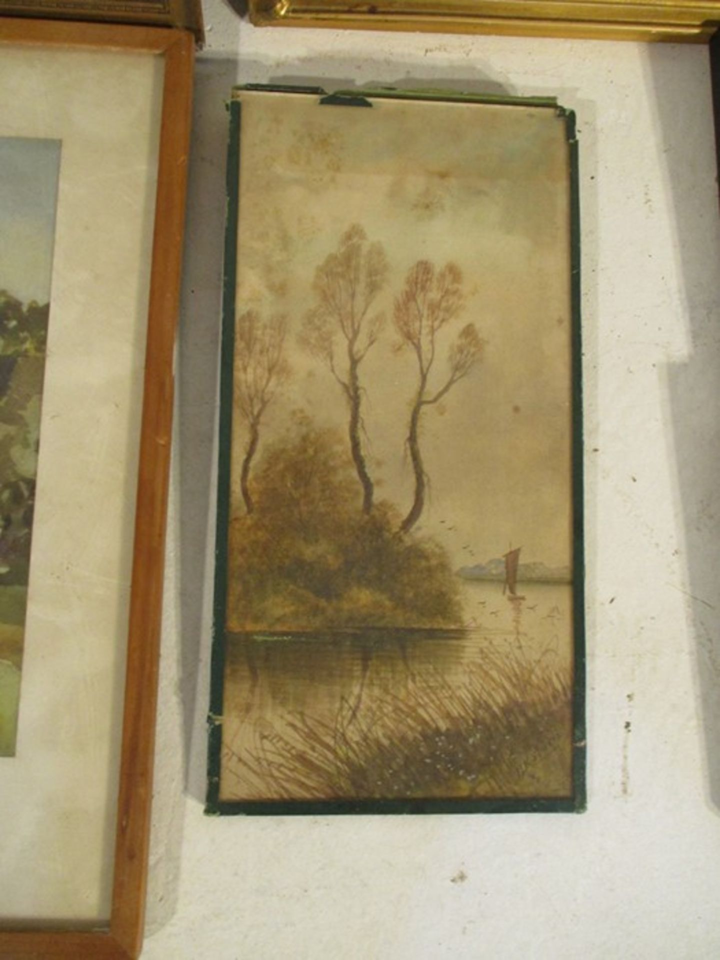 A collection of framed watercolours, prints etc, including a watercolour of cottages by G.Miller & a - Image 7 of 10