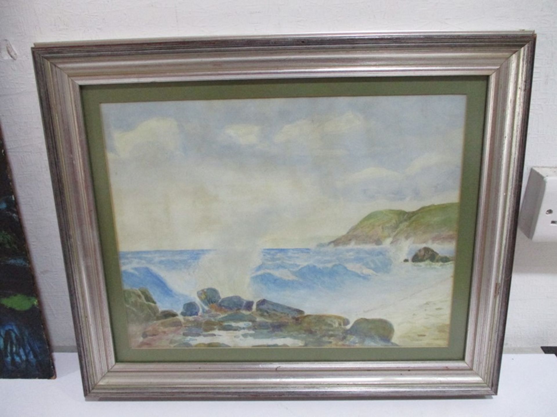 Two watercolour paintings, one of a lake scene and the other a seascape along with an acrylic work - Image 7 of 17