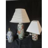 Three oriental style lamps with floral decoration