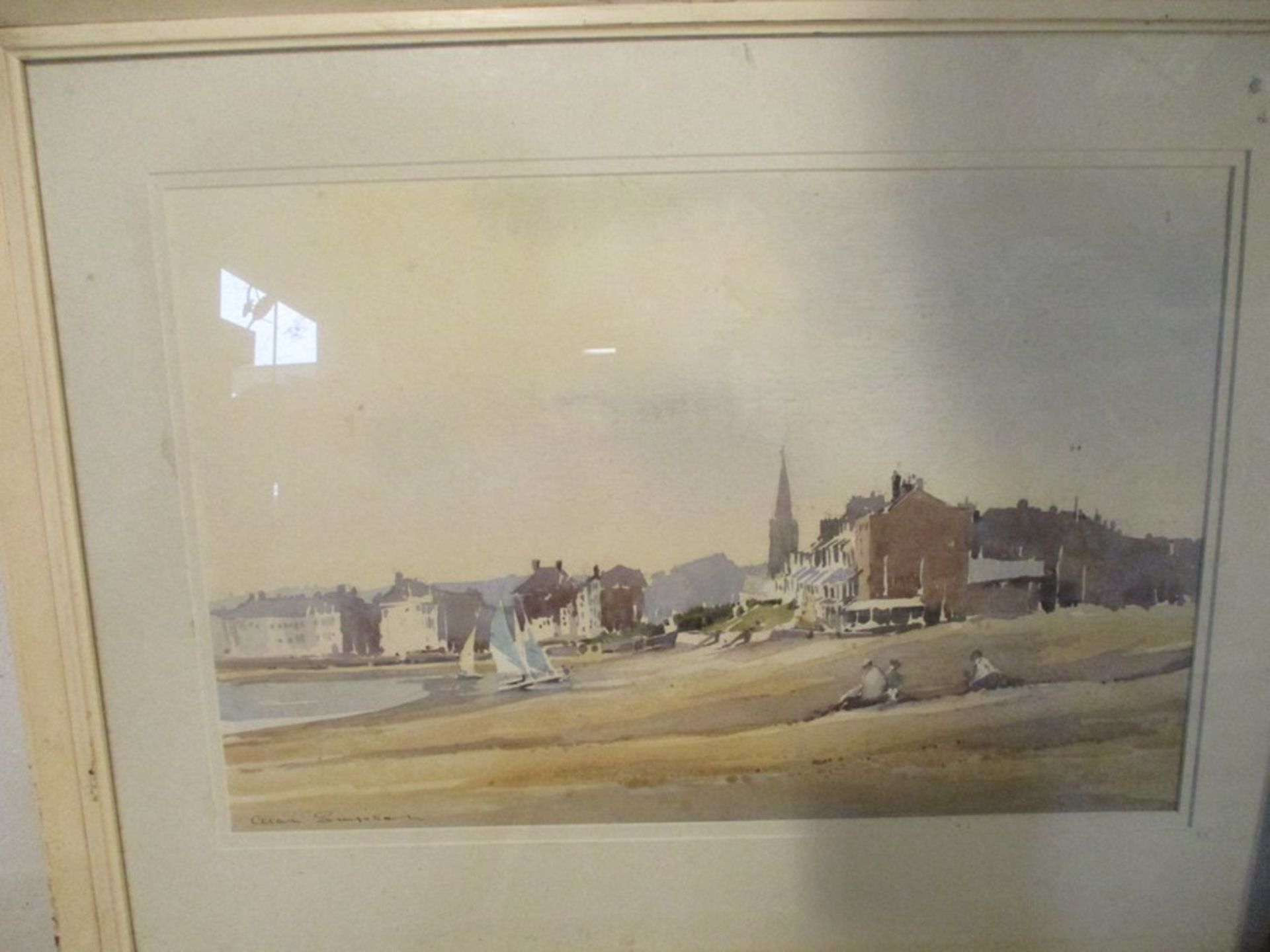 A collection of various framed watercolours, prints etc, including a watercolour of Weymouth beach - Image 2 of 9