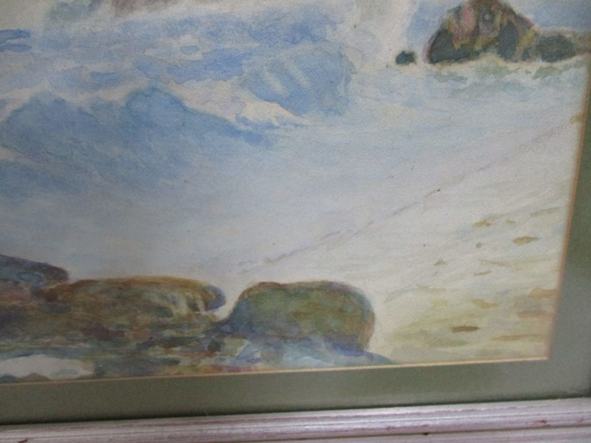 Two watercolour paintings, one of a lake scene and the other a seascape along with an acrylic work - Image 10 of 17