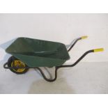 A metal wheelbarrow