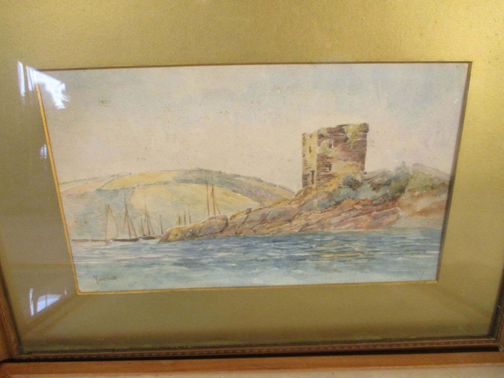 A collection of framed watercolours, prints etc, including a watercolour of cottages by G.Miller & a - Image 5 of 10